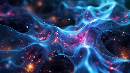Poster - Abstract fractal shape with glowing particles. Beautiful background with bokeh defocused lights