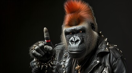 Wall Mural - a gorilla with a leather jacket