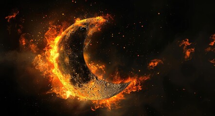 Wall Mural - Moon Crescent in the Night Sky full of Craters - Abstract Astronomy Image