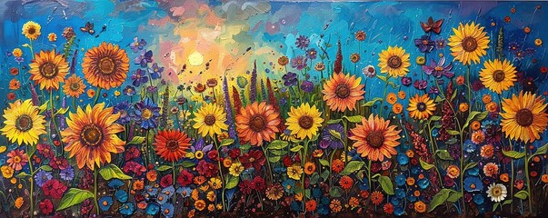 Canvas Print - Vibrant Sunflowers In A Summer Field