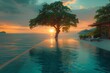 Infinity Pool Sunset: A Solitary Tree Stands Guard Over a Coastal Dreamscape