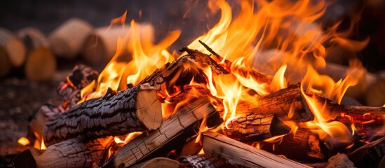 Poster - Close shot of flames engulfing firewood