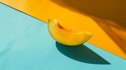 Wall Mural - A minimalist composition featuring a single mango slice centered on a stark, contrasting background.