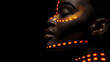 Portrait of African woman with orange digital patterns projected on face