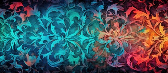 Poster - A vibrant floral pattern featuring electric blue and magenta petals on a dark background, resembling a beautiful reef of flowers. Perfect for any art event