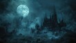Halloween background with haunted castle and full moon