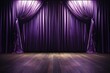 Purple stage curtain and wooden floor with spotlights. illustration.