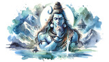 Fototapeta Sport - Watercolor painting illustration of lord shiva in meditation with a trident.