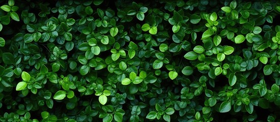 Wall Mural - A closeup of a green bush with leaves against a dark background. The plant is a terrestrial groundcover with bushy foliage, adding a touch of nature and freshness