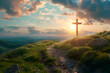 Cross on the hill with a path leading to God, a Christian symbol of faith. Happy Easter!