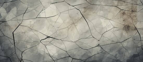 Poster - A close up of a cracked grey concrete surface resembling a pattern of twigs and rocks, with composite material peeking through, creating a unique flooring texture