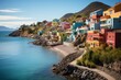 Colorful houses perched on cliff with stunning ocean view