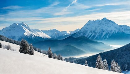 Wall Mural - watercolor vector winter landscape with mountains