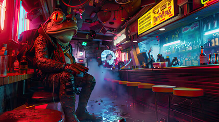 cyberpunk frog game character.