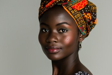 Wall Mural - A woman with a colorful head scarf is smiling