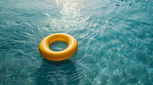 Yellow Swimming Pool Ring Float In Blue Water. Concept Color Summer.