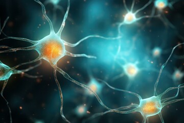 Poster - Microscopic Neuron cells knots. Micro science. Generate Ai