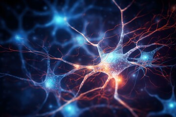 Poster - Complex Single neuron synapses. Axon brain cell impulse signal. Generate Ai