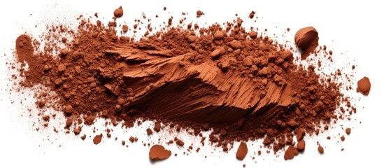 Wall Mural - A pile of cocoa powder, a key ingredient in many dessert recipes like cakes and baked goods, on a clean white background