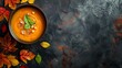 pumpkin and carrot soup (orange cream soup). Healthy food. Copy space. Diet menu. Top view