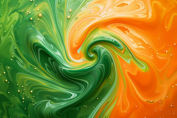 Wall Mural - Abstract swirl background in green and orange, with liquid flow design elements