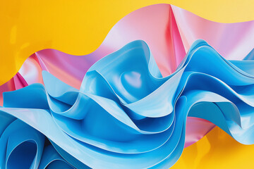 Wall Mural - blue abstract 3d design against a yellow and pink background