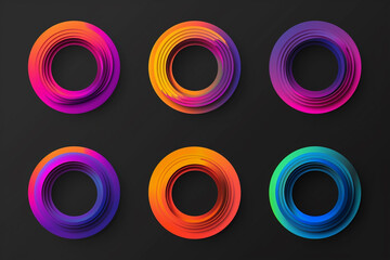 Wall Mural - Circular gradient banners isolated on black background for dynamic designs