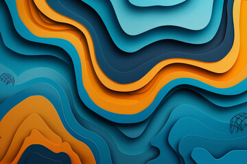 Wall Mural - papercut texture gradient banner with layered design and abstract waves