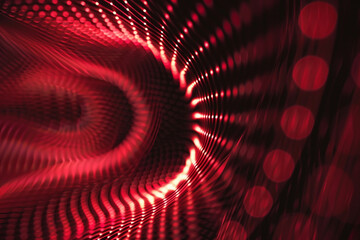 Wall Mural - spiral sound wave rhythm in dynamic dot cycle abstract background with vibrant red