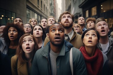 Sticker - Crowd of people looking up shocked