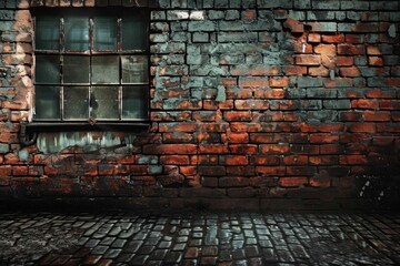 Wall Mural - Grunge red and black brick wall texture background, dark and moody. Brickwork backdrop for interior design in industrial, loft, or gothic style. Urban street art, music album cover, poster design
