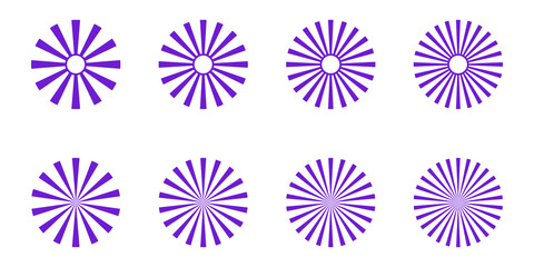 Wall Mural - Set of purple radial stripes – Collection of simple purple sunbursts isolated on a white background