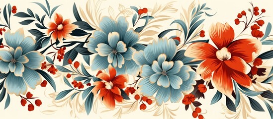 Wall Mural - Decorative pattern with floral elements for various design purposes.