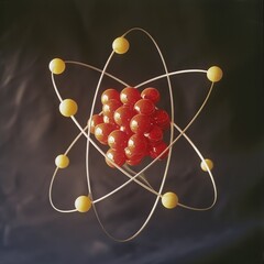 Wall Mural - atomic dance: subatomic realm, electrons, neutrons, and protons orbit a fixed nucleus in a model emp