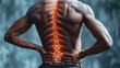 A man's back touching his lower back, back pain, red zone, lower back pain,