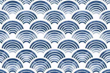 Wall Mural - Abstract seamless pattern in eastern asian style. Japanese wave blue ornament on white background.