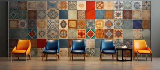 Wall Mural - Various Patterns on Square Tile Fabric Wallpaper