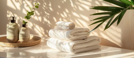 Wall Mural - Cotton towels showcased in a domestic setting on a bright backdrop