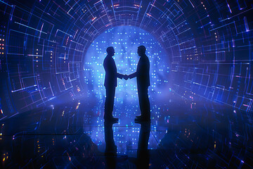 Handshake between business people and futuristic technology background