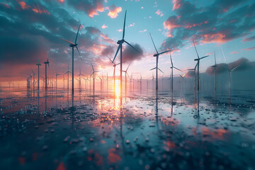 Wall Mural - Wind power plant and technology. Smart grid. Renewable energy. Sustainable resources.