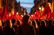 © Amir - Group Walking Down Street With Red Flags