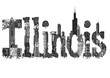 Artistic Representation of Illinois Lettering with City Elements
