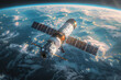 A space station floating in space. A space station in Earth's orbit. Huge manned experimental facilities are rolling out solar panels. Space exploration concept.