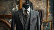 © Rosie - Mens two piece suit displayed on a mannequin photographed against a canvas background