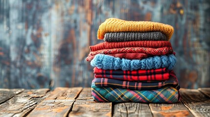 Canvas Print - Stack of clothes on table empty space background