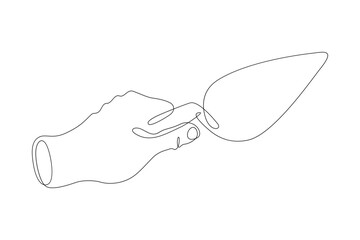 Poster - Hand of the builder with a trowel. Trowel in the hand of a bricklayer. Spatula in hand.One continuous line . Line art. Minimal single line.White background. One line drawing.