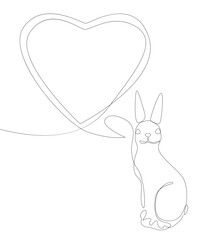 Poster - One continuous line of speech bubble with Easter Bunny. Thin Line Illustration vector concept. Contour Drawing Creative ideas.