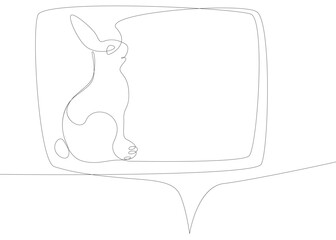 Poster - One continuous line of speech bubble with Easter Bunny. Thin Line Illustration vector concept. Contour Drawing Creative ideas.