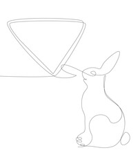 Poster - One continuous line of speech bubble with Easter Bunny. Thin Line Illustration vector concept. Contour Drawing Creative ideas.