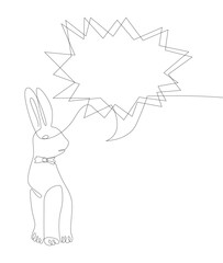 Poster - One continuous line of speech bubble with Easter Bunny. Thin Line Illustration vector concept. Contour Drawing Creative ideas.